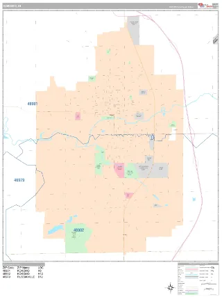 Kokomo, IN Classic style ZIP Code wall map
