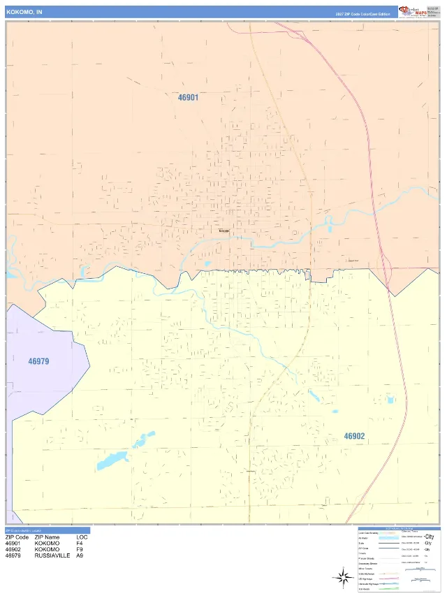 Kokomo, IN ZIP Code Wall Map, ColorCast style