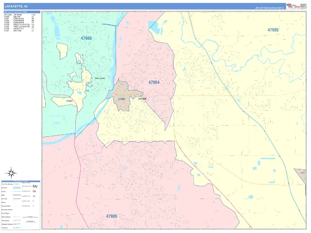 Lafayette, IN ZIP Code Wall Map, ColorCast style