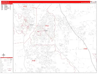 Lafayette, IN RedLine style ZIP Code wall map