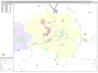 Muncie, IN Classic style ZIP Code wall map