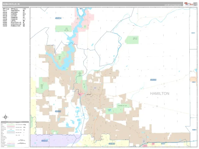 Noblesville, IN ZIP Code Wall Map, Classic style