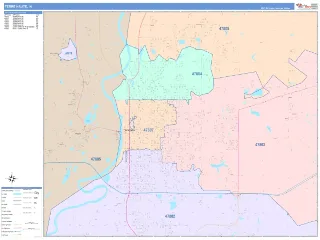 Terre Haute, IN ColorCast style ZIP Code wall map