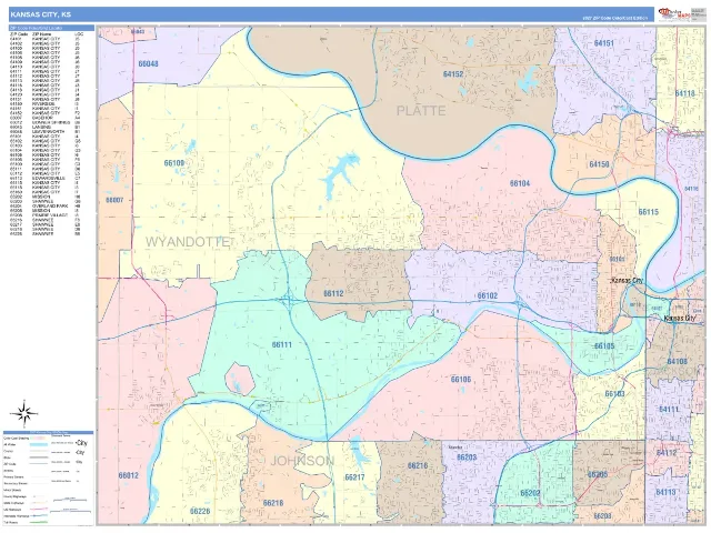 Kansas City, KS ZIP Code Wall Map, ColorCast style