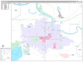 Lawrence, KS Classic style ZIP Code wall map