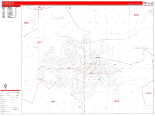 Lawrence, KS RedLine style ZIP Code wall map