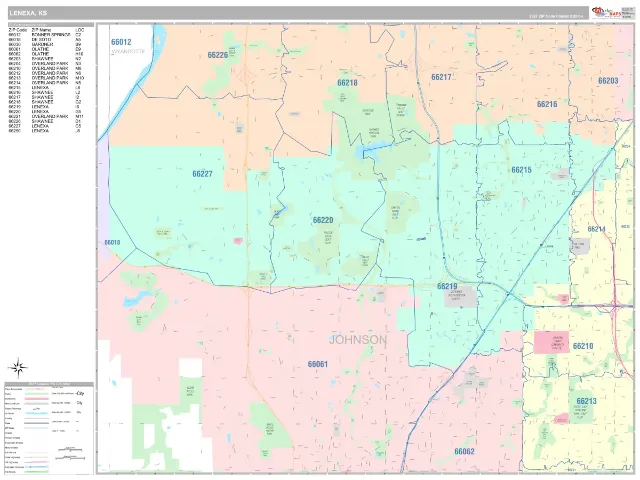 Lenexa, KS ZIP Code Wall Map, Classic style