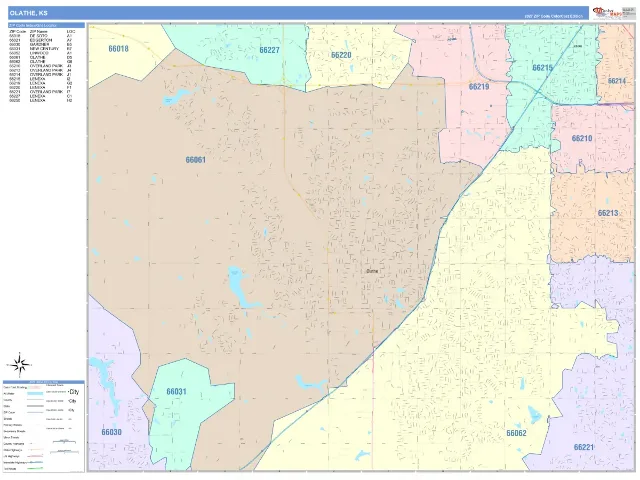Olathe, KS ZIP Code Wall Map, ColorCast style