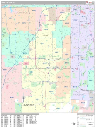 Overland Park, KS Classic style ZIP Code wall map