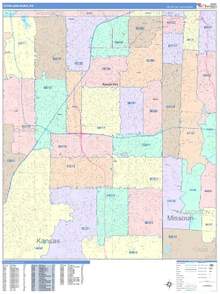 Overland Park, KS ColorCast style ZIP Code wall map