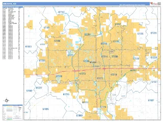 Wichita, KS Business Reference style ZIP Code wall map