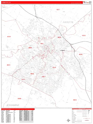 Lexington, KY RedLine style ZIP Code wall map