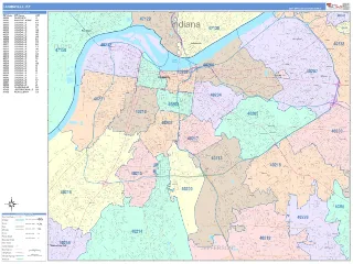 Louisville, KY ColorCast style ZIP Code wall map