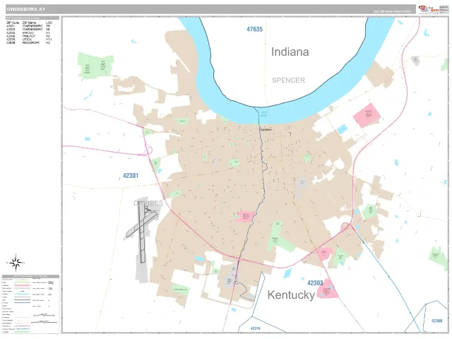 Owensboro, KY ZIP Code Wall Map, Classic style