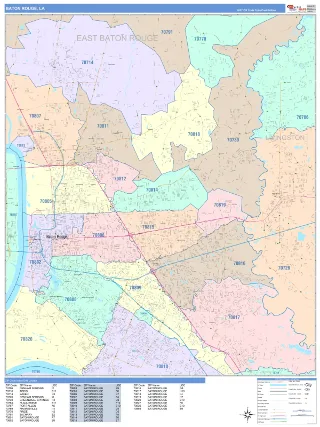 Baton Rouge, LA ColorCast style ZIP Code wall map