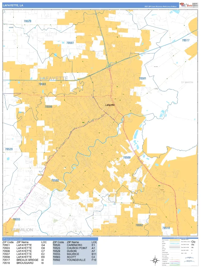 Lafayette, LA ZIP Code Wall Map, Business Reference style