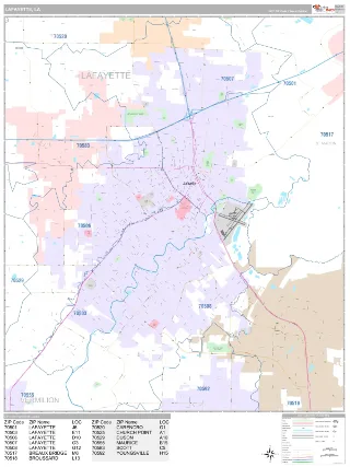 Lafayette, LA Classic style ZIP Code wall map
