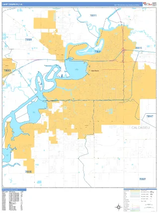 Lake Charles, LA Business Reference style ZIP Code wall map