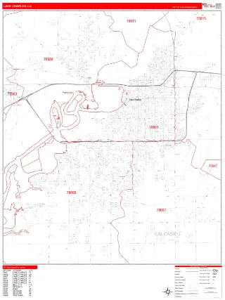 Lake Charles, LA RedLine style ZIP Code wall map