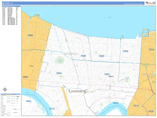 Metairie, LA ZIP Code Wall Map, Business Reference style