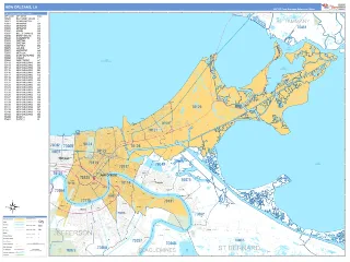 New Orleans, LA Business Reference style ZIP Code wall map