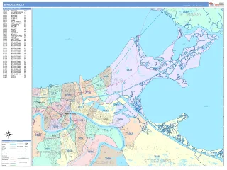 New Orleans, LA ColorCast style ZIP Code wall map