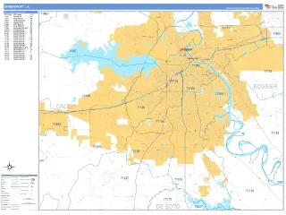 Shreveport, LA Business Reference style ZIP Code wall map