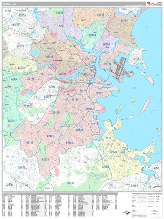 Boston, MA Classic style ZIP Code wall map