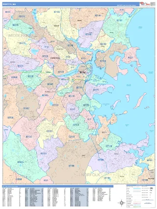 Boston, MA ColorCast style ZIP Code wall map