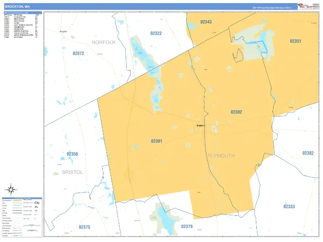 Brockton, MA ZIP Code Wall Map, Business Reference style