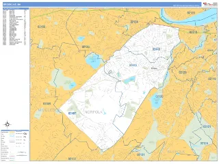Brookline, MA Business Reference style ZIP Code wall map