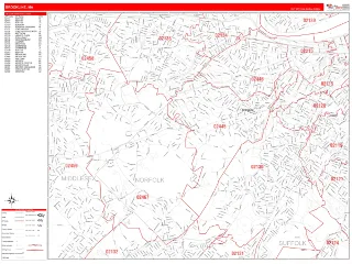 Brookline, MA RedLine style ZIP Code wall map