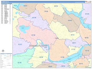 Cambridge, MA ColorCast style ZIP Code wall map