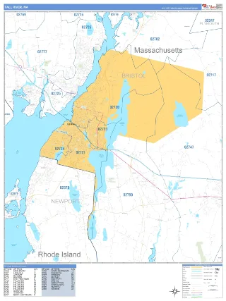 Fall River, MA Business Reference style ZIP Code wall map