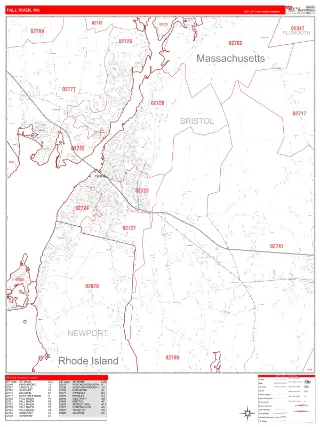 Fall River, MA RedLine style ZIP Code wall map