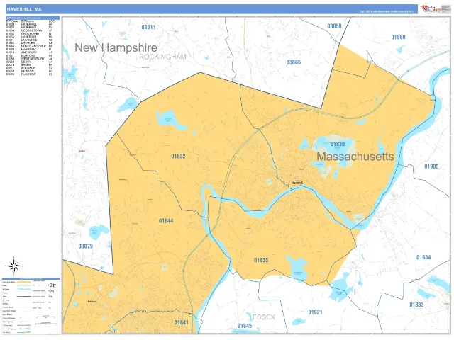Haverhill, MA ZIP Code Wall Map, Business Reference style