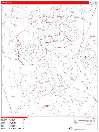 Lawrence, MA RedLine style ZIP Code wall map