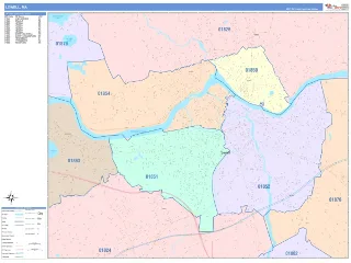 Lowell, MA ColorCast style ZIP Code wall map