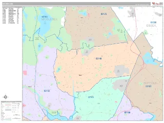 Malden, MA Classic style ZIP Code wall map