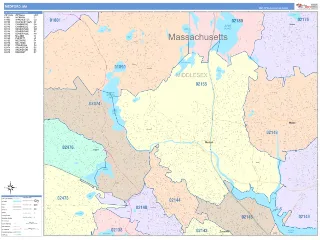 Medford, MA ColorCast style ZIP Code wall map