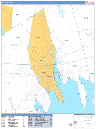 New Bedford, MA Business Reference style ZIP Code wall map