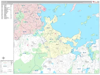 Quincy, MA Classic style ZIP Code wall map