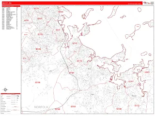 Quincy, MA RedLine style ZIP Code wall map