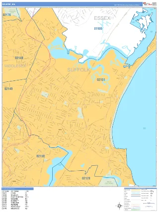 Revere, MA Business Reference style ZIP Code wall map