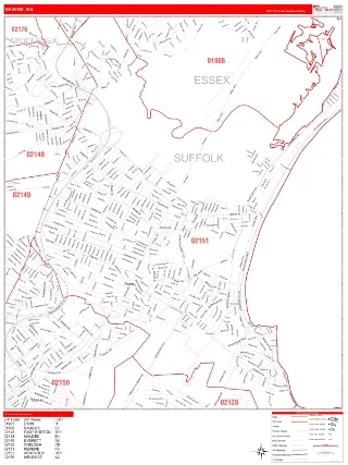 Revere, MA RedLine style ZIP Code wall map