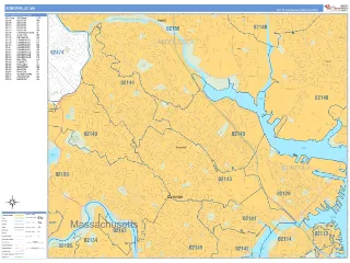Somerville, MA Business Reference style ZIP Code wall map