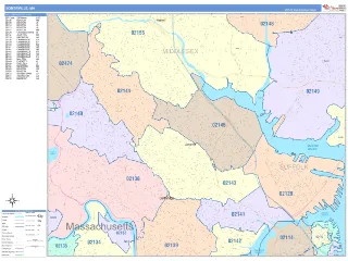 Somerville, MA ColorCast style ZIP Code wall map