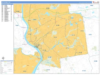 Springfield, MA Business Reference style ZIP Code wall map
