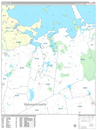 Weymouth, MA Classic style ZIP Code wall map