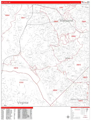Bethesda, MD RedLine style ZIP Code wall map